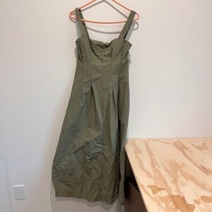 AND NOW THIS Olive Green Smocked Bodice Midi Dress Sporty Chic Size M